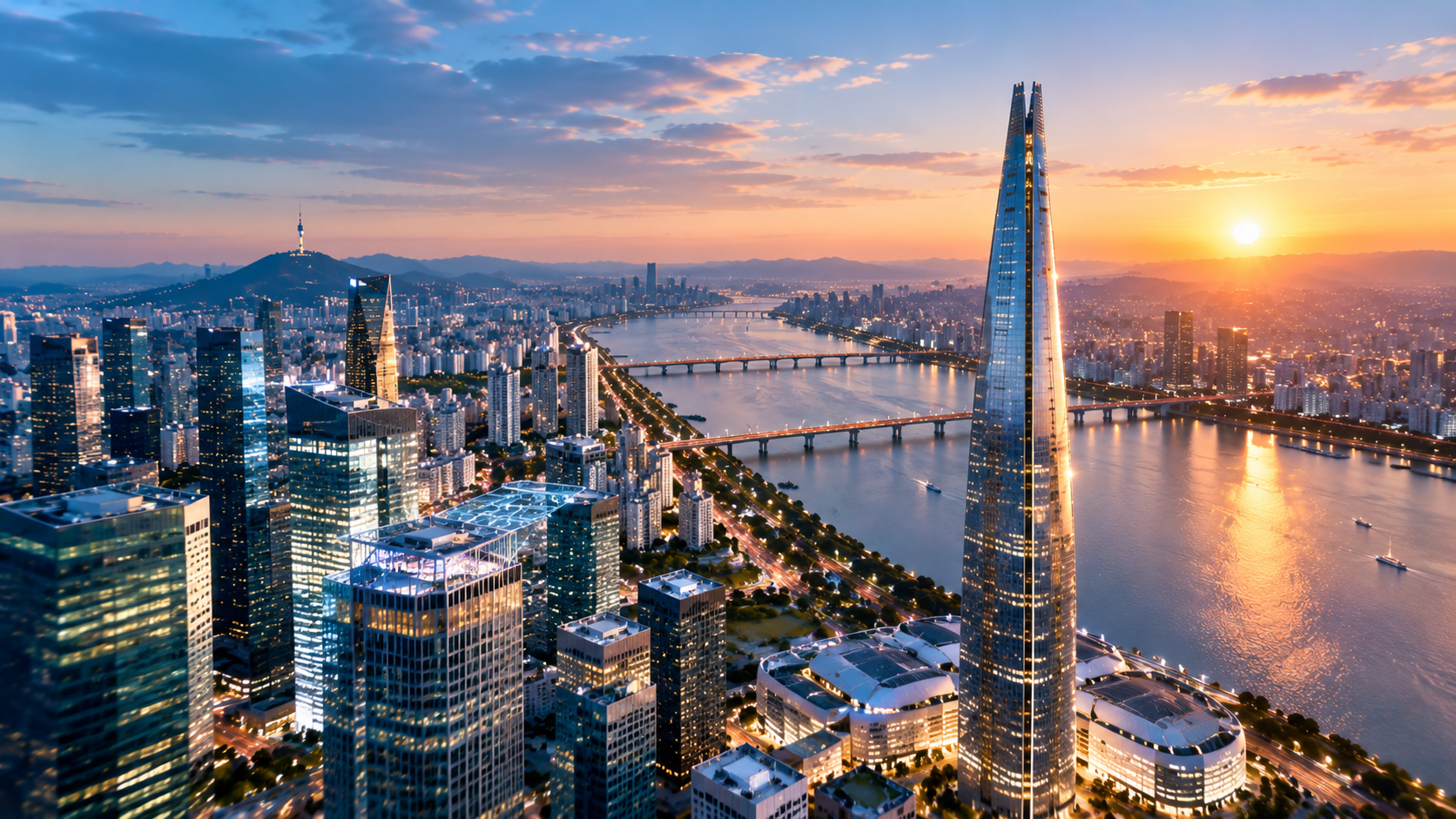 Seoul skyline at sunset